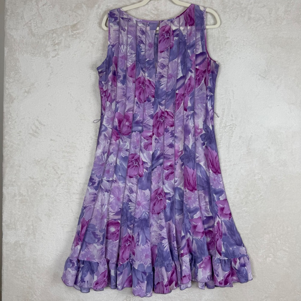 Sandra Darren Purple Floral Midi Dress Fit Flare Garden Party Summer Size 14 - Picture 2 of 6